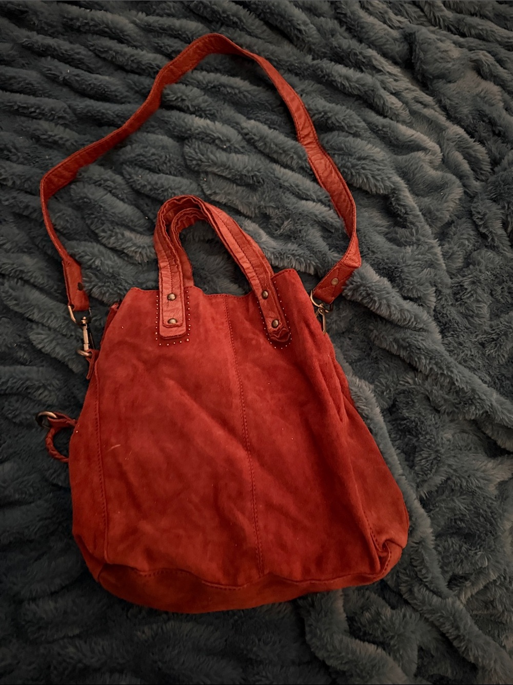 Free People Red Suede Shoulder Bag with Stud Details